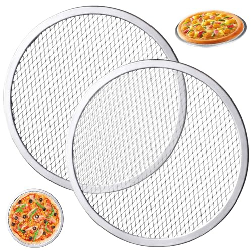 Pineeseatile 2 Pcs Pizza Screen Stainless Steel 13 In Round Mesh Pizza Tray for Oven Non Stick Heat Distribution Baking BBQ Seamless Grill Mesh Mat for Restaurant, Home