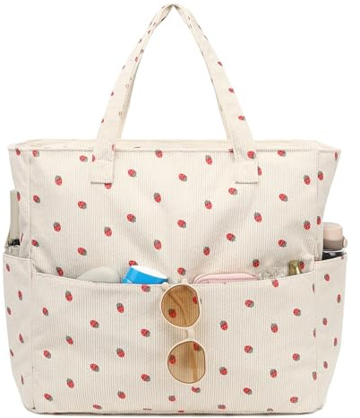 LEDAOU Strandtasche Damen, Große Cord Tote Bag mit wasserdichtem Nassfach | Große Badetasche & Shopper Damen aus wasserabweisendem Cord mit Doppelreißverschluss – für Strand, Reise, Arbeit & Alltag
