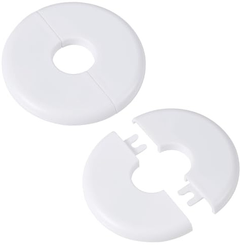 2pz Flangia Divisa a Parete, Autoadesiva Piastra Scudetto per Tubi Dell'Acqua da 17mm Diametro ABS Rotonda Piastre di Copertura Idraulica con Design a Fibbia per Rubinetto Cucina WC (Bianco)