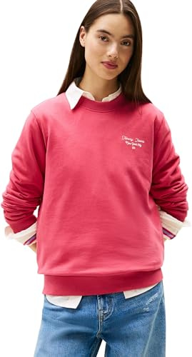 Tommy Jeans Sweat Femme Logo en Coton, Rouge (Vintage Cerise), XS