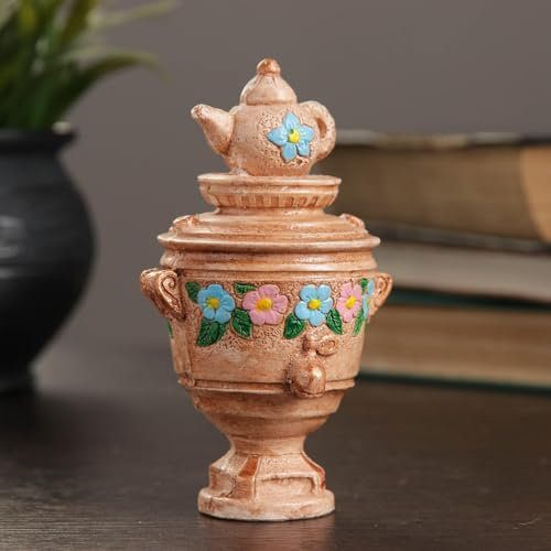 AEVVV Figura de Samovar hecha a mano, decoración de oficina en casa, estatua de yeso vintage, tetera rusa en miniatura, arte tradicional coleccionable, multicolor