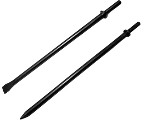 Phyxlyn Pneumatic Cold Chisel Set, 3/4 Width 14 Long Air Pneumatic Hammer, Flat and Point Chisels with Round Collar for Concrete and Tile, Air Hammer Punch Chipping Bits Tool, Cr-Mo Alloy Steel