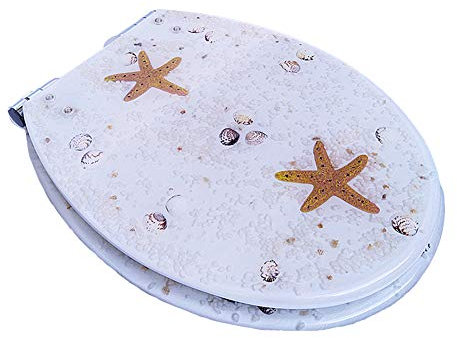 WC-Sitz im Marine-Stil, transparent, Kunstharz, mit Muscheln, Absenkautomatik, hygienisch und bequem, Edelstahl-Scharnier, Top-Halterung, V/O/U-Form kompatibel