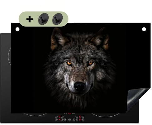 KitchenYeah© Herdabdeckplatte Einteilig Herdabdeckung Abdeckplatte | 80x52 cm - Ceranfeld Abdeckung Induktionskochfeld, Spritzschutz Küchenrückwand Wildtiere - Wolf - Porträt - Schwarz