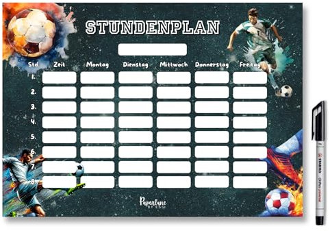 Fußball Stundenplan magnetisch abwischbar für Kühlschrank Whiteboard A4, Cooler Fußballfan Wochenplaner Junge Geschenk zur Einschulung (Magnetischer Stundenplan inkl. Markenstift)