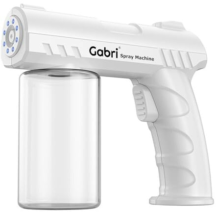 Gabri Nano Atomiser Spray Gun with Blue Light, Barber Electric Spray Bottle Gun, Disinfection Atomizer, Cordless Fogger Machine, Liquid Capacity 280ml, Car, Home, Garden, Spa, Beauty Salon (White)