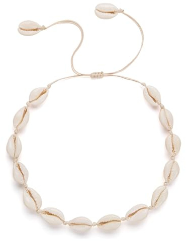 LQTSLFM Collar de Conchas Mujer, Collares de Conchas de Playa de Verano, Exquisito Bohemia Necklace, Ajustable Collar Concha para Mujer Regalos de Joyería (Blanco)