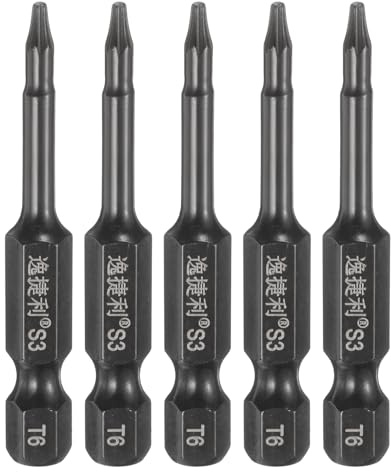 sourcing map Lot de 5 embouts de tournevis à tête Torx T6 de 6,35 mm avec tige hexagonale de 50 mm de long, magnétique, sans trou, inviolable, 6 points, en acier poli miroir