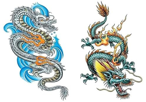 Lot de 2 feuilles de tatouage temporaire Dragon Tattoo Bras Tattoo WSB610 611