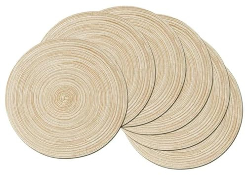 Runde 6er Set Platzsets Abwaschbar Hitzebeständigen Platzdeckchen Beige Platzset Rund Ø 30cm Gewebte rutschfest Abgrifffeste Tischsets Hitzebeständig Schmutzabweisend Glasuntersetzer
