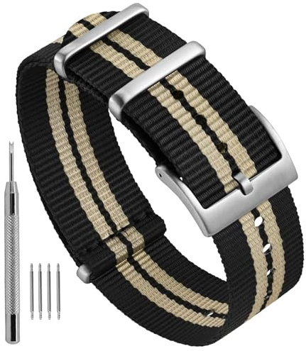 Ayadoo Nylon Randig klockarmband i militär stil rostfritt stålspänne ersättningsarmband för män och kvinnor, bandbredd 18 mm 20 mm 22 mm, 18mm, Nylon, Inga ädelstenar