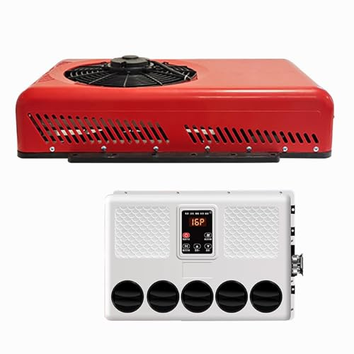 DYUNCZ Climatiseur Camping Car 24v avec Télécommande, Unité de Climatisation Électrique Split 7500 BTU, Alimentée par Batterie, Refroidissement Silencieux, pour Camping-Cars, Caravanes(Red)