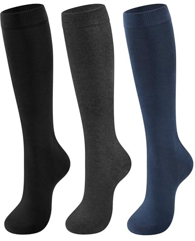 CLOSEMATE Calze Lunghe Donna 3 Paia – 80% Cotone Morbido, Elastiche e Traspiranti Ideali per Sport Lavoro Scuola Viaggio e Uso Quotidiano