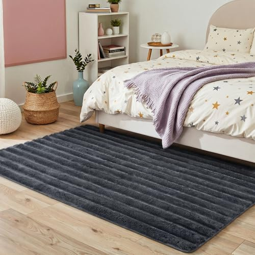 BEIMO Hochflor Teppich Schlafzimmer 80x150CM Dunkelgrau Flauschig Wohnzimmerteppich Anti-Rutsch Teppiche Shaggy Weich rutschfest für Kinderzimmer