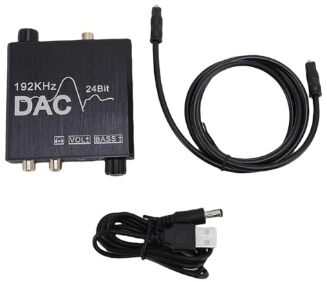 Denash Convertitore da Digitale da USB a Analogico, 192kHz 24 Bit, Cavo Ottico, Jack da 3,5 Mm, Coassiale per Conversione 'interfaccia, Manopola di Regolazione dei Bassi, qualità del