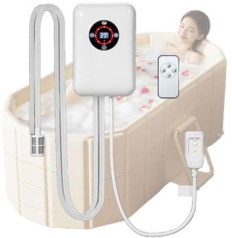 Weyot Calentador portátil para Jacuzzi, termostato de baño, Temperatura Constante de 30-43 °C, para minipiscinas, Calentador de Cubo, Ideal para los Amantes del baño.White,22x14.8x7.5cm