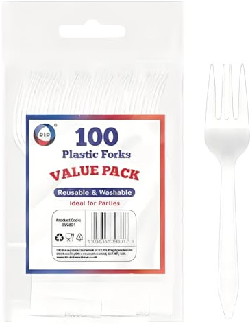 100 Pack Transparent Reusable & Washable Plastic Forks | Heavy Duty, Cutlery Table Forks for Parties, Camping, Catering and Business Commercial Tableware and Dinnerware