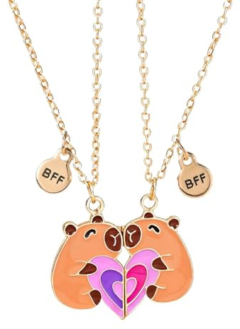 Cretvestsar 2PCS Capybara BFF Necklace, Matching Best Friends Necklaces with Heart Pendant, Cute Animal Jewelry Gift for Girls, Jewellery for Graduation Birthday Christmas Gifts (capybara)