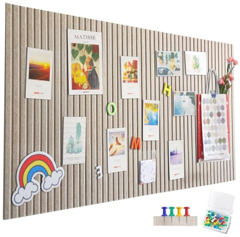 Große Filz Pinnwand Selbstklebend,120x90cm Filzboard,vertikaler Streifen dekorative Pinnwand aus Filz,faltbare Fototafel Memotafeln Memo Boards Bulletin Board für Büro Küche-Dunkel Kamel