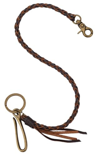 CABODYALS Chaîne de Pantalon en Cuir Véritable Tressé avec Pompon Accessoire de Mode Porte Clés Haut de Gamme Ornement pour Jeans Fermoirs en Bronze not easy toque Chaîne de Pantalon Marron Noix de Co