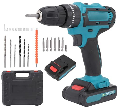 Luocute Kit de Destornillador de Impacto de 21 V, Taladro Inalámbrico 3 en 1, Herramienta Eléctrica 35 N.m de par Máximo 1280 RPM, Control de Velocidad Continuo, con 2 (Enchufe europeo 110-240 V)