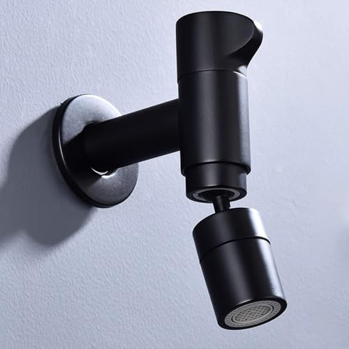 BiaoTeng Rubinetto da Esterno a Muro solo Acqua Fredda 2 Funzioni Girevole a 360° Ottone Rubinetto da Esterno a Muro per Giardino Nero