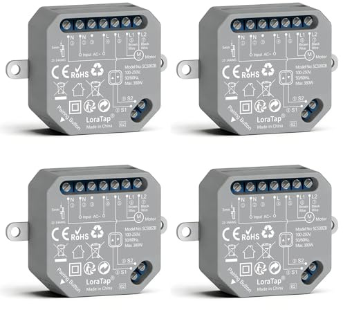 LoraTap ZigBee - Juego de 4 interruptores para persianas, control inteligente para persianas, 380 W, compatible con Alexa