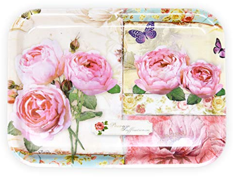 Lashuma Kleines Getränketablett aus Melamin, Hochwertiges Desserttablett 31x23 cm, Tablett Muster: England Rosen