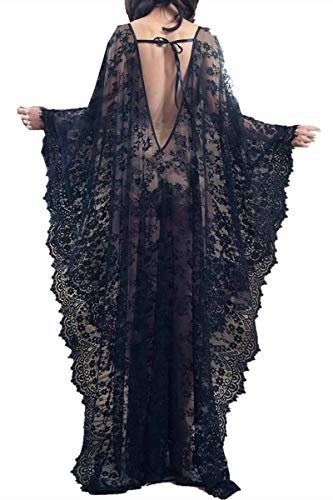 YOUKD Robe Dentelle Boho Kaftan lâche Bikini de Plage Robe de soirée Voir à Travers