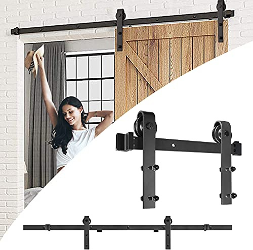 LZQ Quincaillerie Kit de Rail Hardware Porte Coulissante Ensemble Industriel pour Suspendue en Bois et Portes Coulissantes Intérieures (6FT/183cm, Une porte)