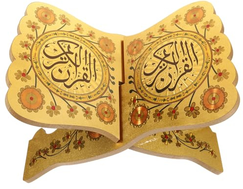 Milisten Holz Buchhalter Faltbar Kuran Bibel Heilige Buchhalter Koran Halter Notenständer Leseständer für Büro Schule Muslimische Ramadan Tisch Dekoration Eid Al Fitr Deko Golden