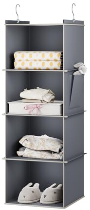YOUDENOVA Hanging Closet Organizer, 4-Shelf Closet Hanging Storage Shelves, Grey