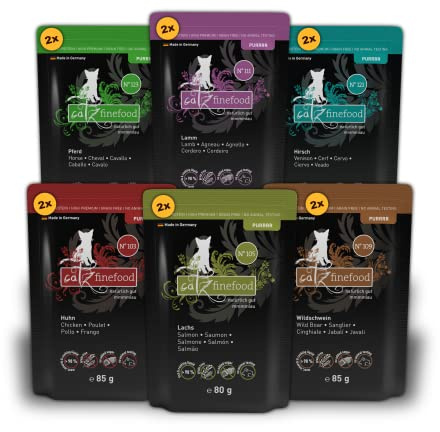 catz finefood Purrrr Collection II - Monoprotein Katzenfutter nass - getreidefrei, zuckerfrei, hypoallergen - hoher Fleischanteil - Multipack Nassfutter für Katzen - im Beutel, 12 x 80g-85g