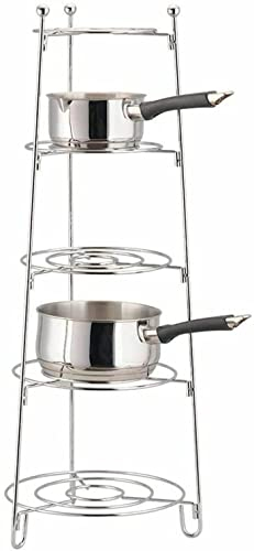 tradefirst 5 Tier Silver Pan Rack, Pan Stand For Saucepans, Pan Organizer, Display Shelf Storage Kitchen Free Standing, Stainless Steel Pot Holders _(80cm x28cm) Silver