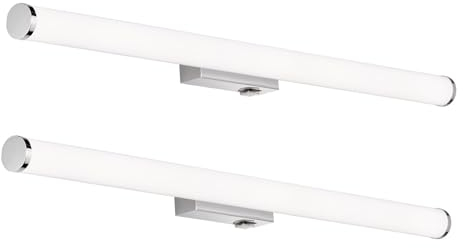 meineWunschleuchte 2er Set Bad Wandleuchten mit Schalter in Silber Chrom, Breite 80cm