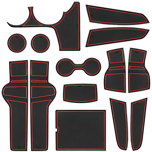 SENSHINE Lot de 14 doublures personnalisées pour Kia Sportage NQ5 – Accessoires Hybride pour Porte-gobelet, Console Centrale, boîte à Gants, Tapis antidérapants (Bordure Rouge)