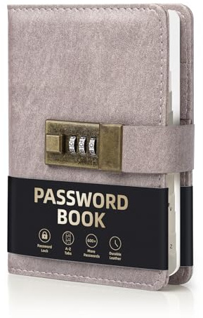 WEMATE Password Book with Lock, Password Book with Alphabetical Tabs 600+ Password Spaces, Password Organizer Logbook with Lock, Password Keeper for Computer & Website Logins (4.3X 6.18in) Pinky Beige