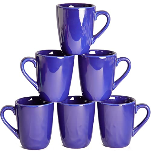 superyes Large Ceramic Mugs-Set of 6, 16oz(500ml) Barrel Tulip Shape for Cappuccino Latte, Cocoa, Easy-Grip Handle, Dishwasher, Freezer, Microwave Safe, Blue