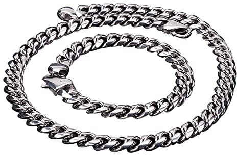 KnSam Edelstahl Panzerkette 65 cm, Männer Halskette Silber Herren Kette Edelstahl Lang Breit 10MM Freundschaftskette