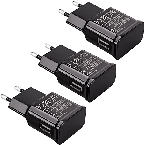 3-Pack USB Ladegerät 15W Ladestecker Kompatibel mit Samsung S21 S20 S10 S6 S7 S8 S9 / Edge/Plus/Active, A20e, A51, Z Flip4, Z Fold4 5G, Note 9 10 Schnellladung, Ersatz-Original Schnellladegerät