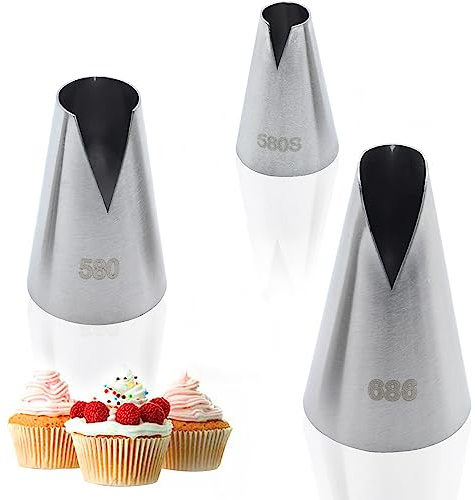 Hitefu 3pcs Rose Flower Piping Tips Set, Stainless Steel Icing Tips Frosting Piping Kit, Cake Piping Tips Nozzle Baking Tool for Pastry Cupcakes Cookies Cakes Decorating