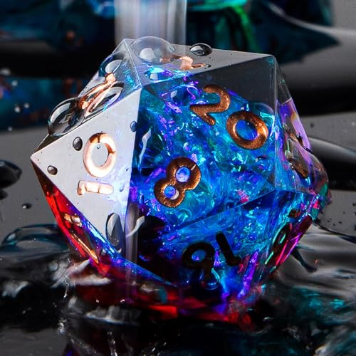 YEMEKO DND Single D20 Würfel mit Harz, scharfe Kante, 20-seitige D&D-Würfel, 22 mm, handgefertigt, polyedrisch für Dungeons and Dragons, RPG, Rollenspiele, MTG-Tischspiele (Blud Red)