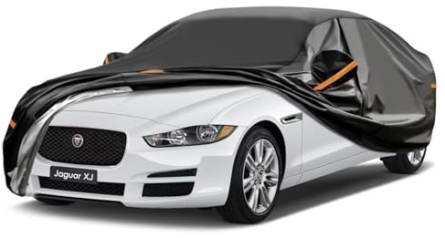 GUNHYI 7 Layers Saloon Car Cover Waterproof Breathable, Heavy Duty Outdoor Car Cover Sun Rain Dust Protection With Zip, Universal Fit For Jaguar XF/XJ, Audi A6/A8, Mercedes S Class etc. Black