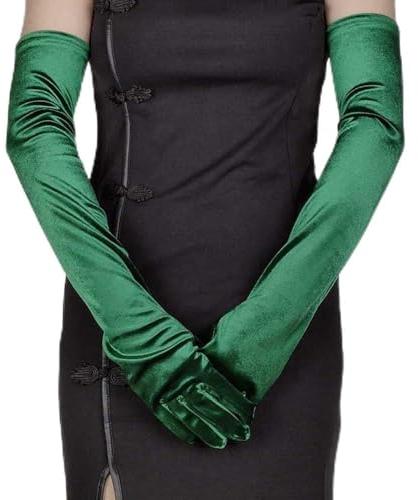Wambere Damen Lange Handschuhe Lange Samthandschuhe,1920er Stil Handschuhe Abendhandschuhe Opern Handschuhe Warme Handschuhe,Für Hochzeitsempfang, Abschlussball, Maskerade, Party,Grün,53cm