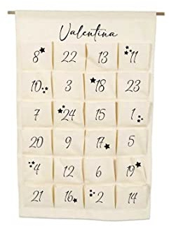 minimutz Calendrier de l'Avent XL avec nom personnalisé pour enfants, 24 poches à remplir, grand calendrier en tissu, saison de l'avent, Noël