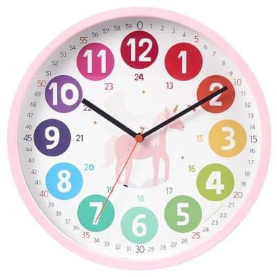 Umllpet Horloge murale pour enfants - Horloge d'apprentissage colorée - 25,4 cm - Silencieuse - Sans bruit de tic-tac - Pour la rentrée scolaire - Pour garçons et filles - Chambre à coucher - École