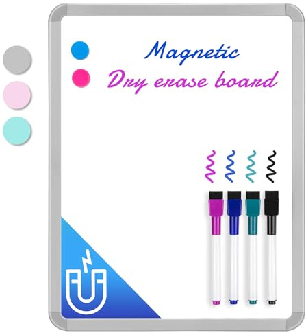 VUSIGN Small White Board Dry Erase, 14'' x 11'' Magnetic Dry Erase Board, Mini Whiteboard with Markers for Students, Fridge, Wall, Locker