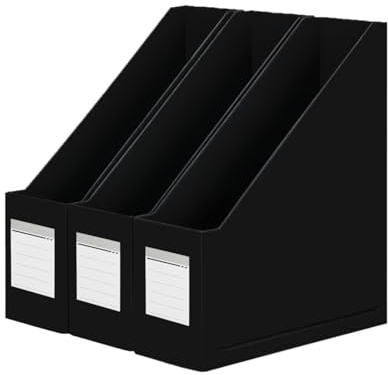 HUAPRINT Schwarzer Zeitschriftenhalter, Papp-Zeitschriftenhalter (3 Stück), Zeitschriftenorganizer, mit Etiketten