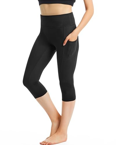 CAMBIVO Leggins Sportivi Donna 3/4 Vita Alta, Pinocchietto Leggings Capri Palestra Push up Comodi, Pantaloni Yoga Pants Opaco Elasticizzati con 3 Tasche per Fitness Ginnastica Workout Pilates