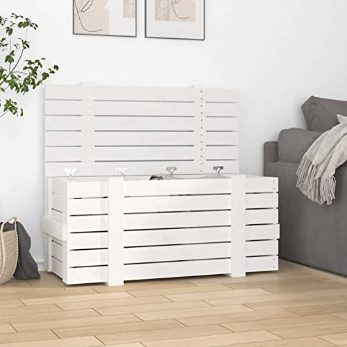 LAPOOH Truhe Weiß 91x40,5x42 cm Massivholz Kiefer Sitzbank Mit Stauraum, Wäschetruhe, Spielzeugkiste, Aufbewahrungstruhe, Aufbewahrung, Jugendzimmer Möbel, Truhenbank Mit Stauraum - 824999